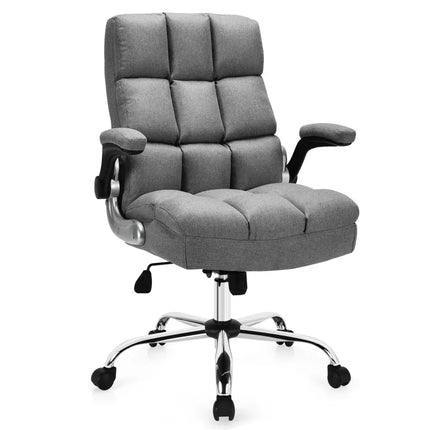 Adjustable Swivel Office Chair with High Back and Flip-up Arm for Home and Office-Gray - Gray - Leisure Chairs