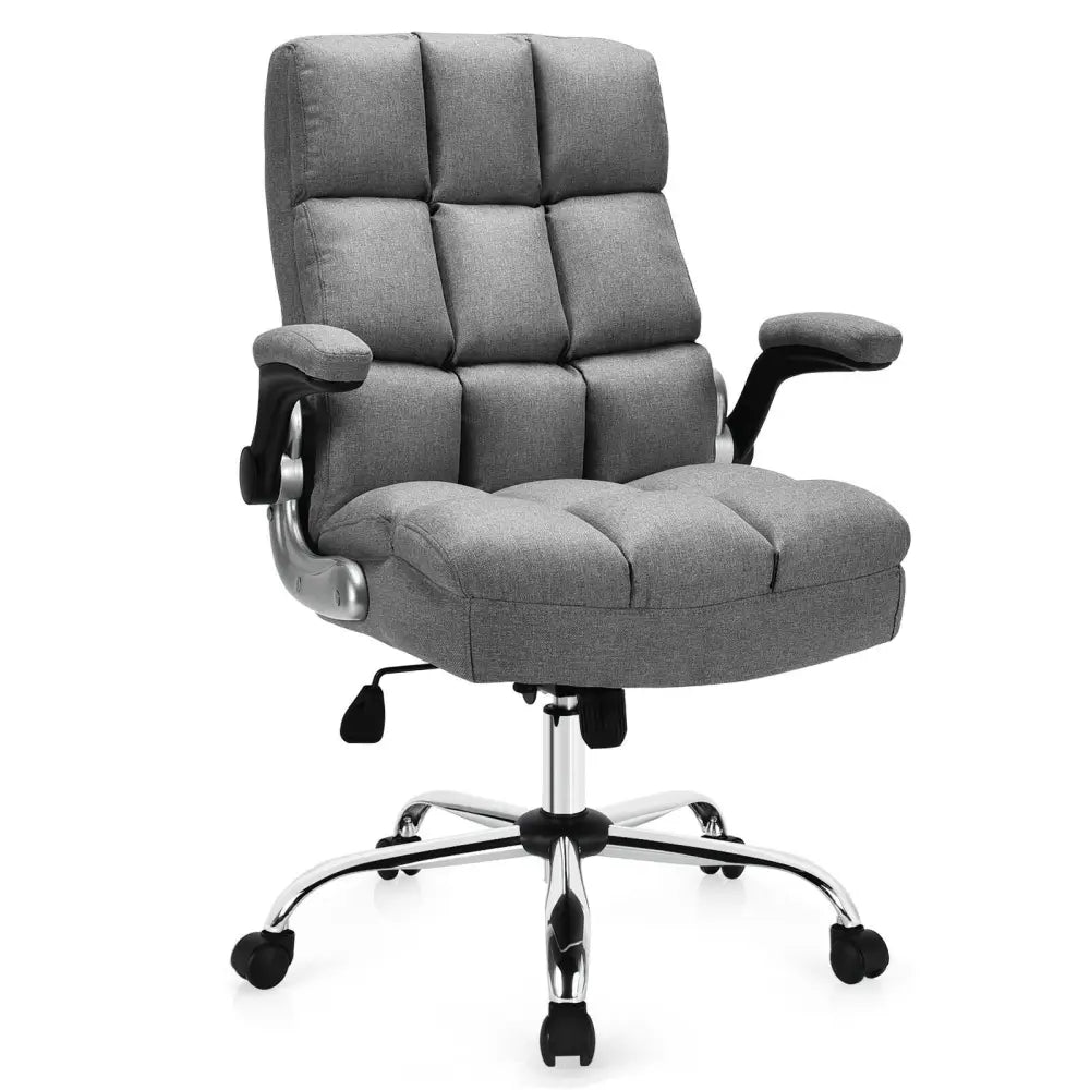 Adjustable Swivel Office Chair with High Back and Flip-up Arm for Home and Office-Gray - Gray - Leisure Chairs