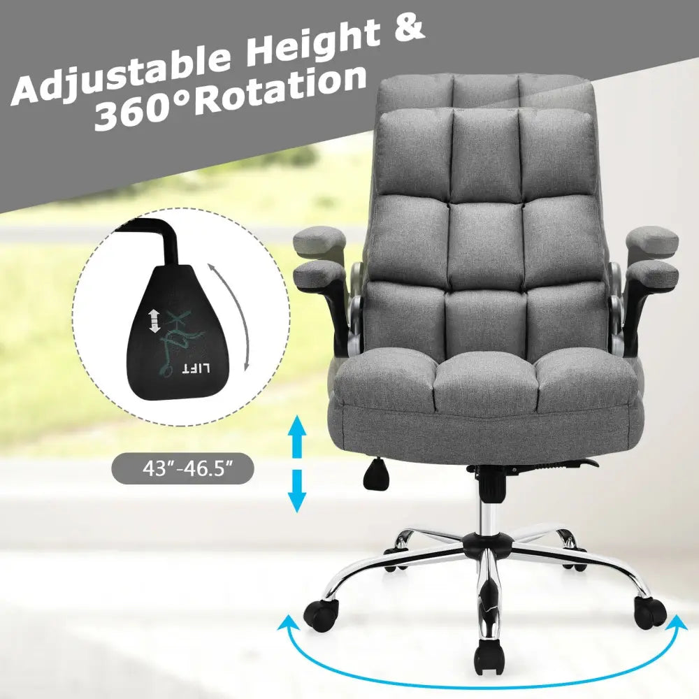 Adjustable Swivel Office Chair with High Back and Flip-up Arm for Home and Office-Gray - Gray - Leisure Chairs