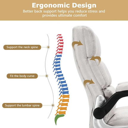 Adjustable Swivel Office Chair with High Back and Flip-up Arm for Home and Office-Beige - Beige - Leisure Chairs