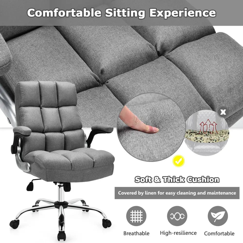 Adjustable Swivel Office Chair with High Back and Flip-up Arm for Home and Office-Gray - Gray - Leisure Chairs