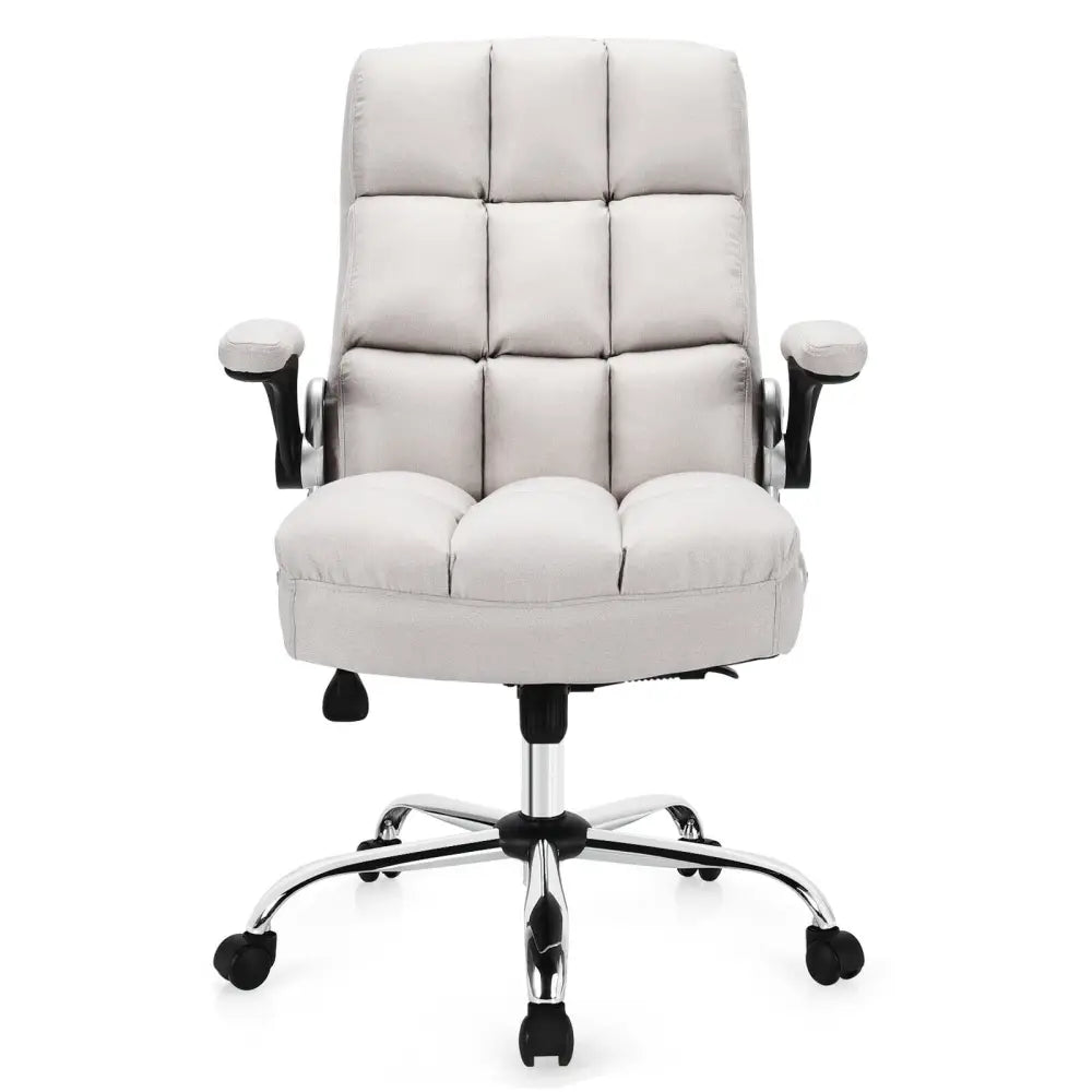 Adjustable Swivel Office Chair with High Back and Flip-up Arm for Home and Office-Beige - Beige - Leisure Chairs