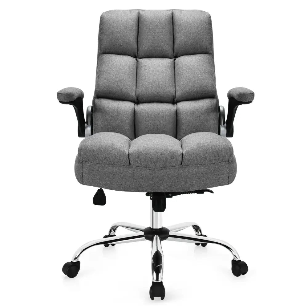 Adjustable Swivel Office Chair with High Back and Flip-up Arm for Home and Office-Gray - Gray - Leisure Chairs