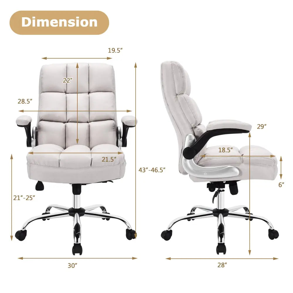 Adjustable Swivel Office Chair with High Back and Flip-up Arm for Home and Office-Beige - Beige - Leisure Chairs