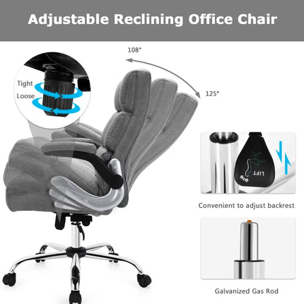 Adjustable Swivel Office Chair with High Back and Flip-up Arm for Home and Office-Gray - Gray - Leisure Chairs