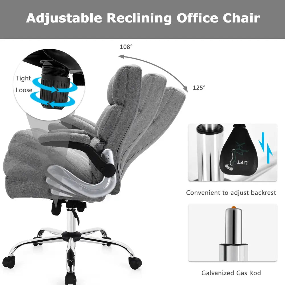 Adjustable Swivel Office Chair with High Back and Flip-up Arm for Home and Office-Gray - Gray - Leisure Chairs