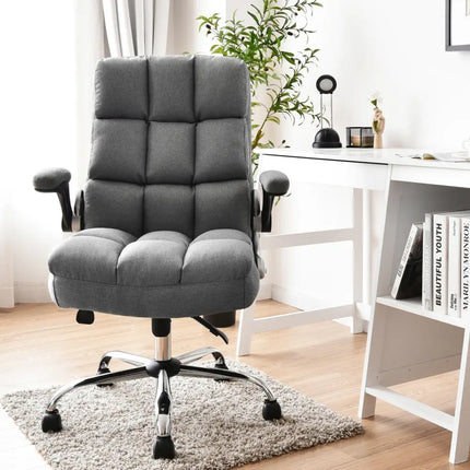 Adjustable Swivel Office Chair with High Back and Flip-up Arm for Home and Office-Gray - Gray - Leisure Chairs