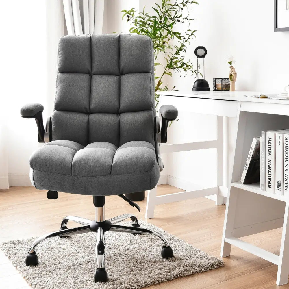 Adjustable Swivel Office Chair with High Back and Flip-up Arm for Home and Office-Gray - Gray - Leisure Chairs