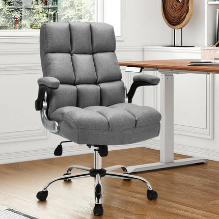 Adjustable Swivel Office Chair with High Back and Flip-up Arm for Home and Office-Gray - Gray - Leisure Chairs