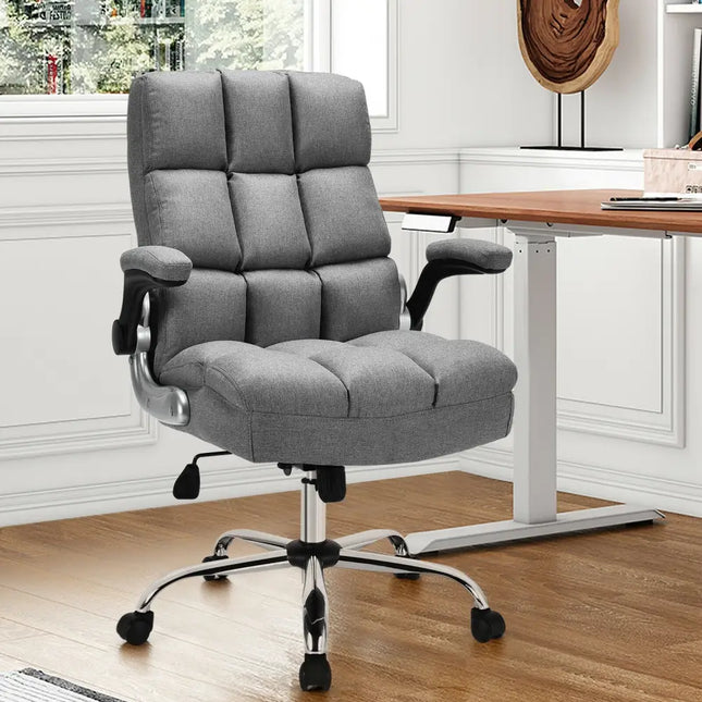 Adjustable Swivel Office Chair with High Back and Flip-up Arm for Home and Office-Gray - Gray - Leisure Chairs