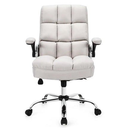 Adjustable Swivel Office Chair with High Back and Flip-up Arm for Home and Office-Beige - Beige - Leisure Chairs