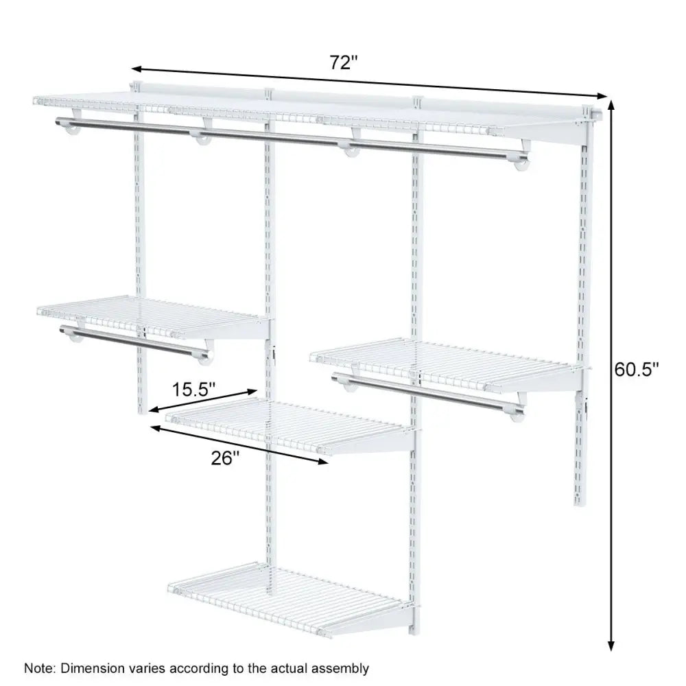 Adjustable Wall Mounted Closet Rack System with Shelf - White - Clothing & Closet Storage