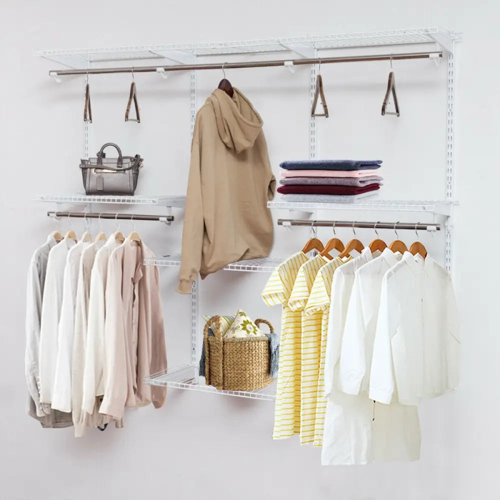 Adjustable Wall Mounted Closet Rack System with Shelf - White - Clothing & Closet Storage