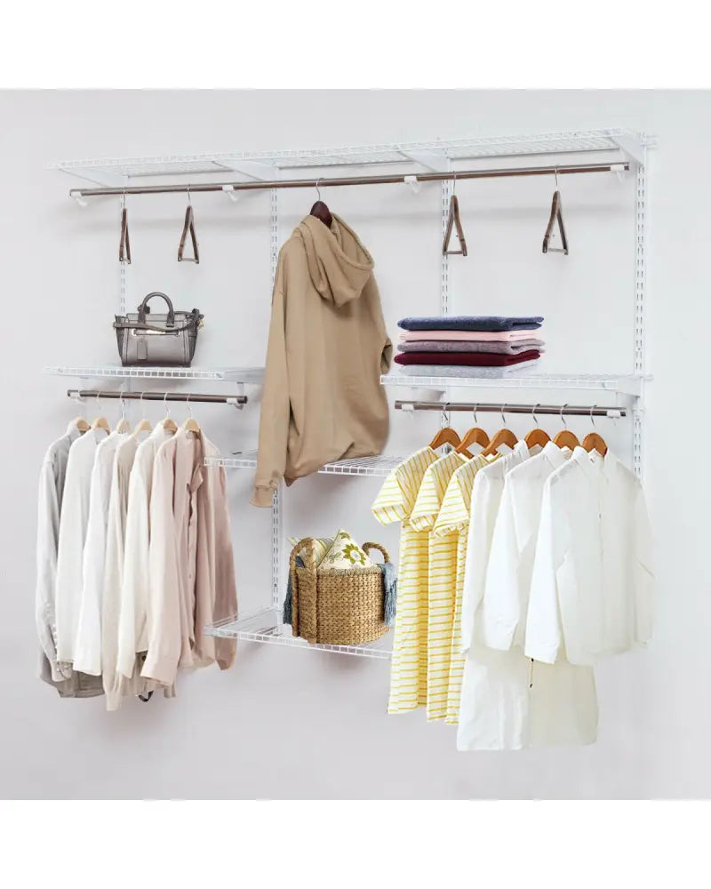 Adjustable Wall Mounted Closet Rack System with Shelf - White - Clothing & Closet Storage