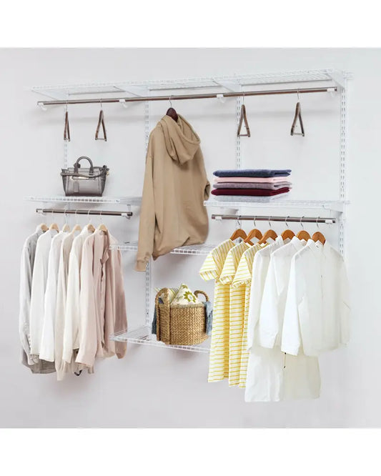 Adjustable Wall Mounted Closet Rack System with Shelf - White - Clothing & Closet Storage