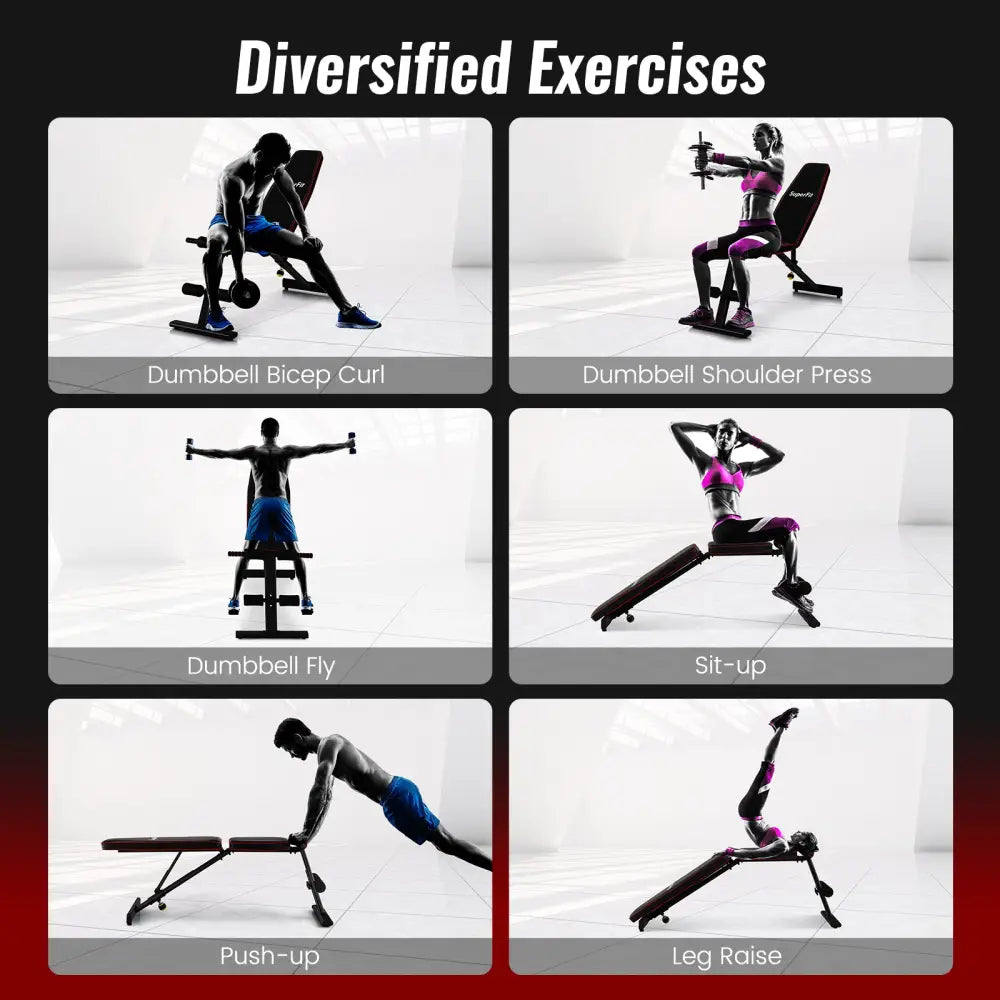 Adjustable Weight Bench Strength Training Bench for Full Body Workout - Black - Benches Racks & Bars