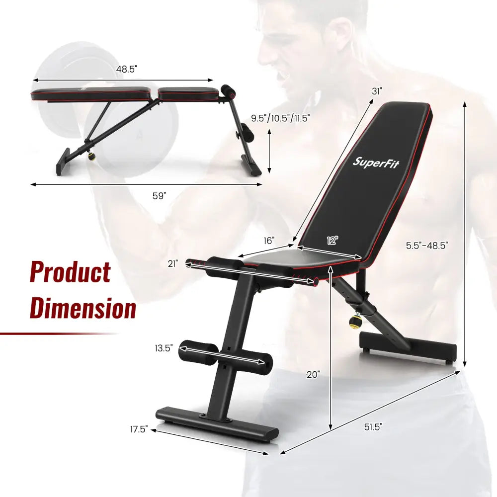 Adjustable Weight Bench Strength Training Bench for Full Body Workout - Black - Benches Racks & Bars