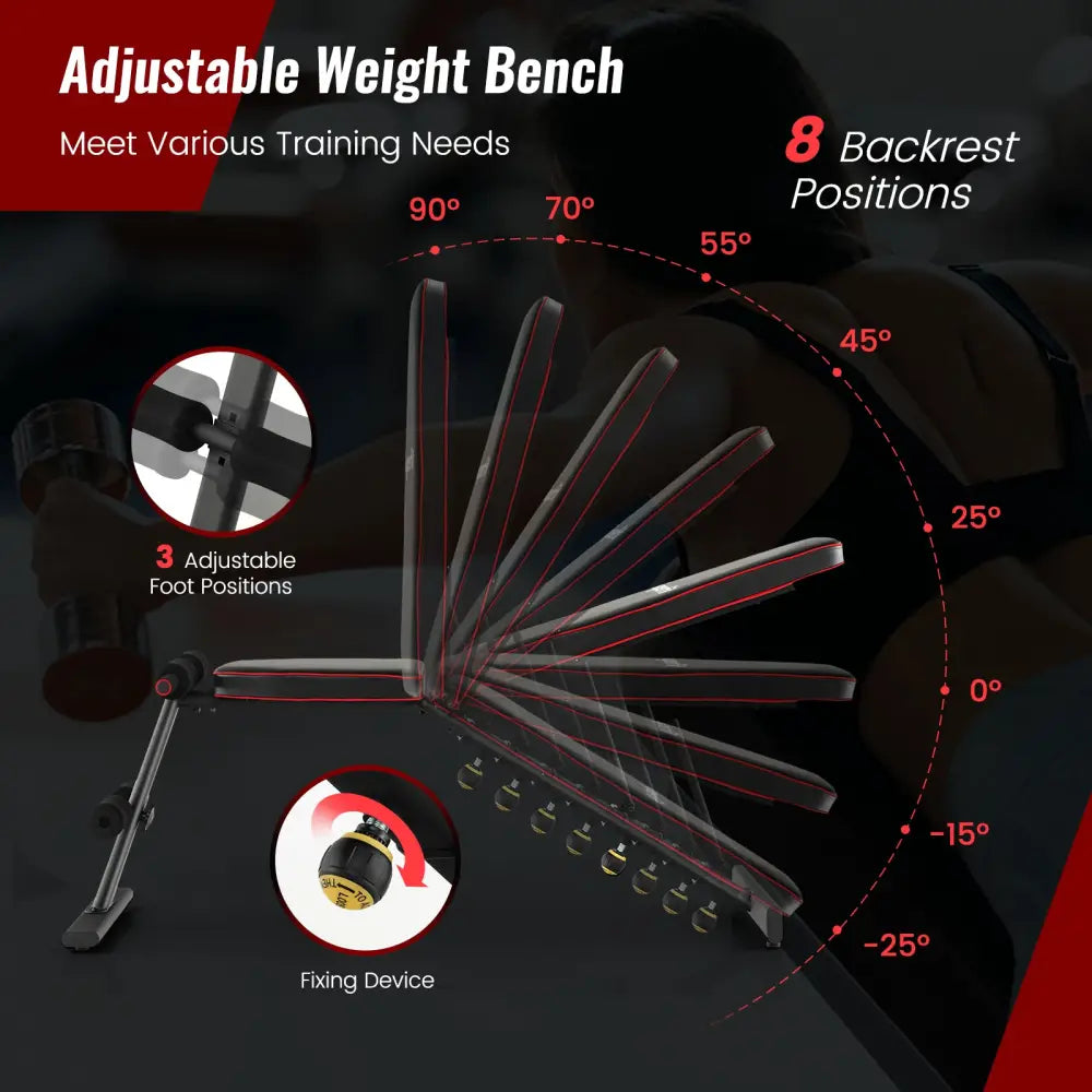 Adjustable Weight Bench Strength Training Bench for Full Body Workout - Black - Benches Racks & Bars