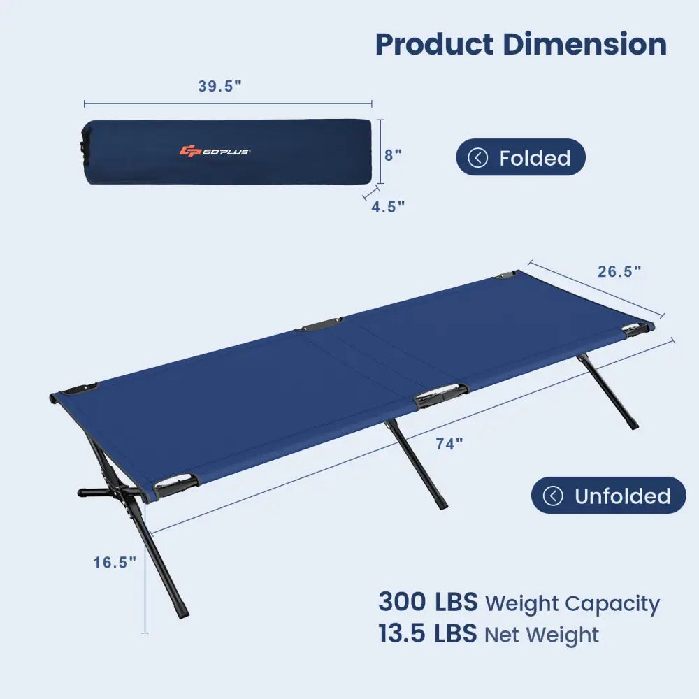 Adults Kids Folding Camping Cot-Blue - Blue - Camping Furniture