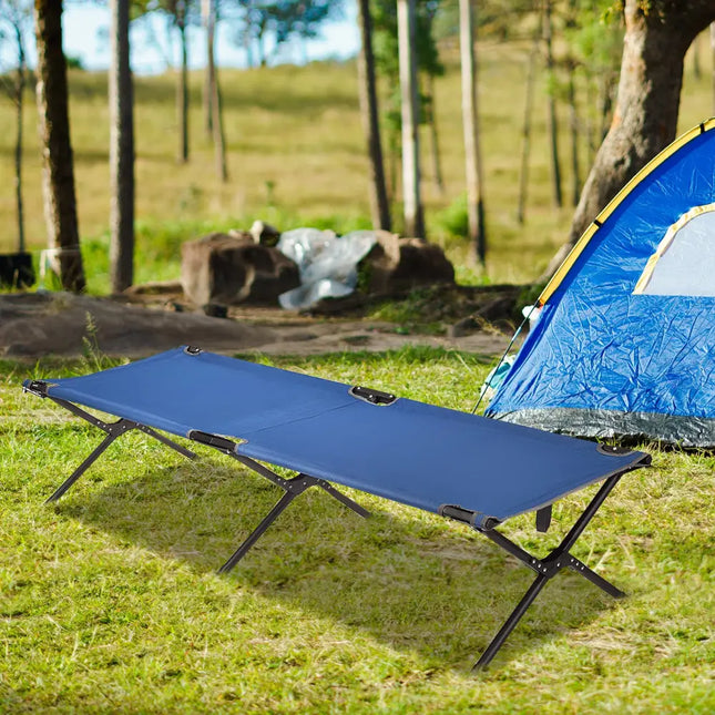 Adults Kids Folding Camping Cot-Blue - Blue - Camping Furniture