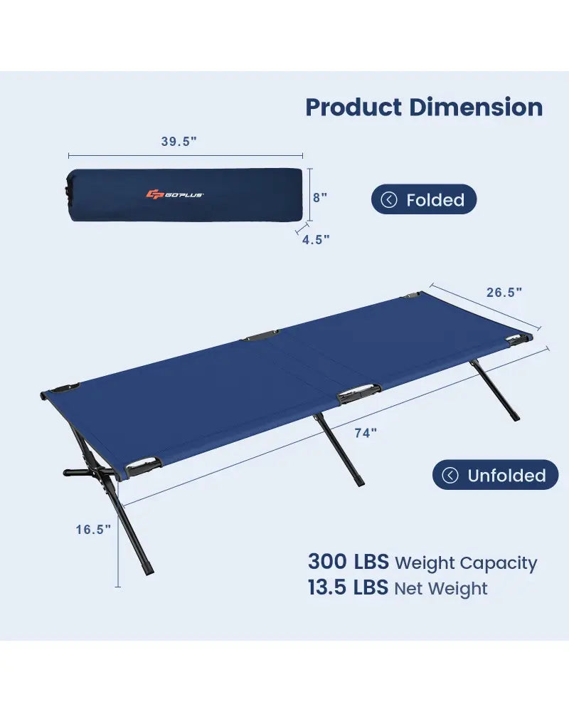 Adults Kids Folding Camping Cot-Blue - Blue - Camping Furniture