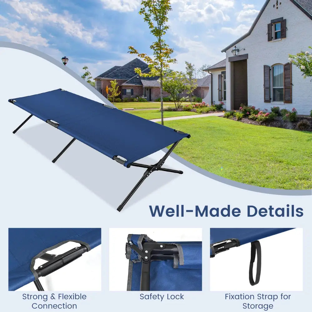 Adults Kids Folding Camping Cot-Blue - Blue - Camping Furniture