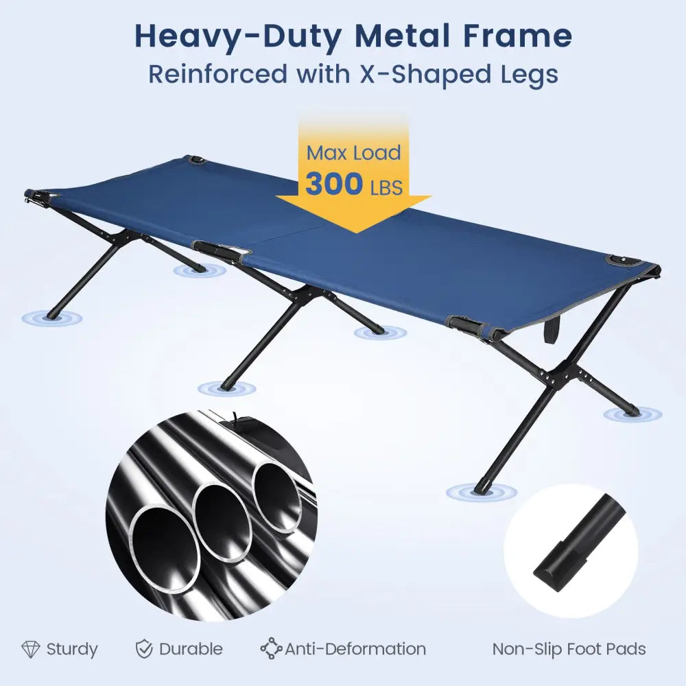 Adults Kids Folding Camping Cot-Blue - Blue - Camping Furniture