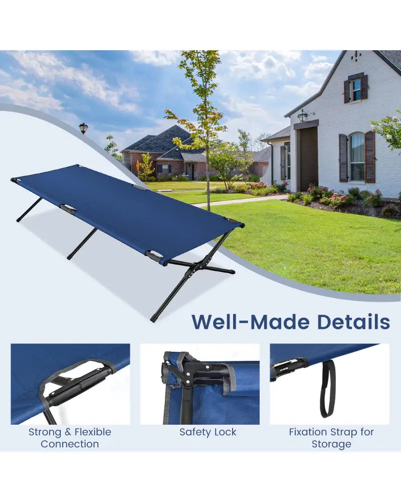 Adults Kids Folding Camping Cot-Blue - Blue - Camping Furniture