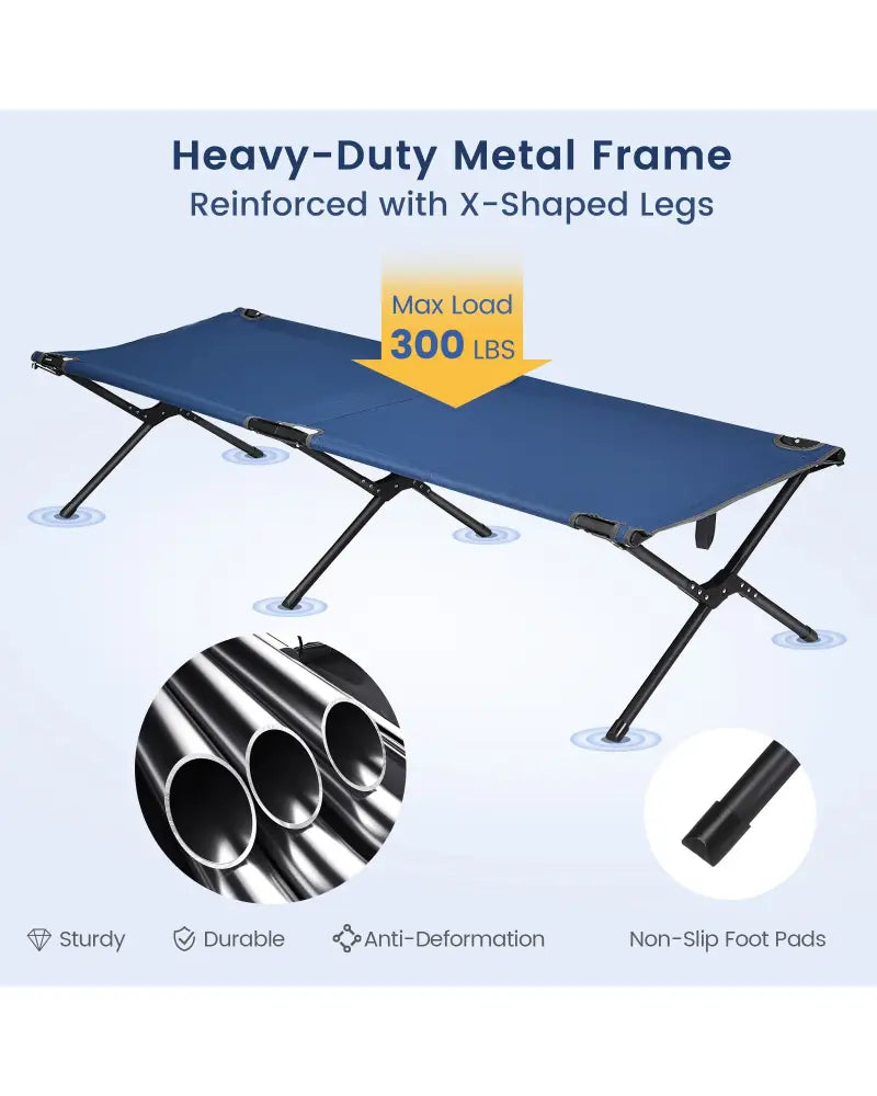 Adults Kids Folding Camping Cot-Blue - Blue - Camping Furniture