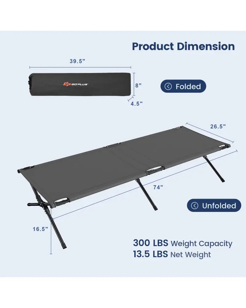Adults Kids Folding Camping Cot-Gray - Gray - Camping Furniture