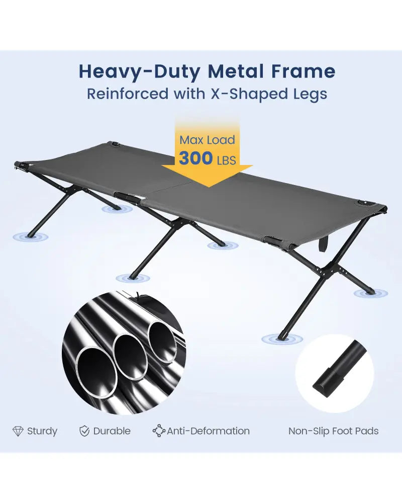 Adults Kids Folding Camping Cot-Gray - Gray - Camping Furniture