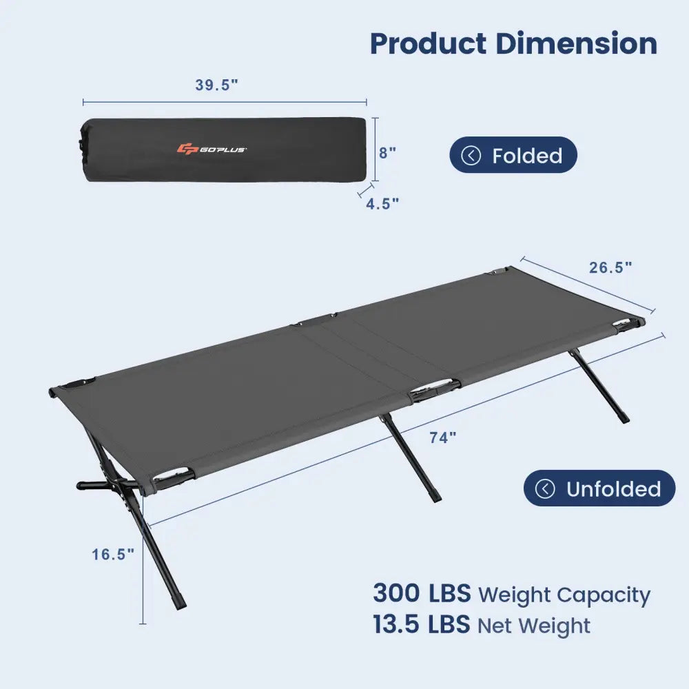 Adults Kids Folding Camping Cot-Gray - Gray - Camping Furniture