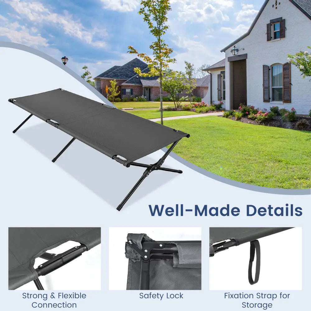 Adults Kids Folding Camping Cot-Gray - Gray - Camping Furniture