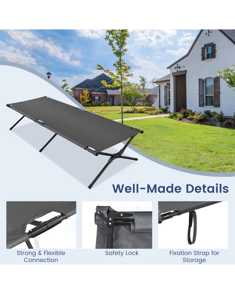 Adults Kids Folding Camping Cot-Gray - Gray - Camping Furniture