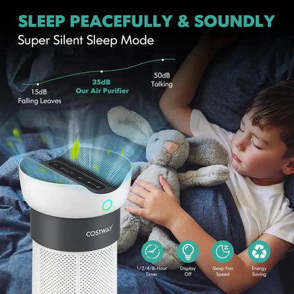 Air Purifier with Sleep Mode for Home Office up to 1300 Sq Ft-White Costway