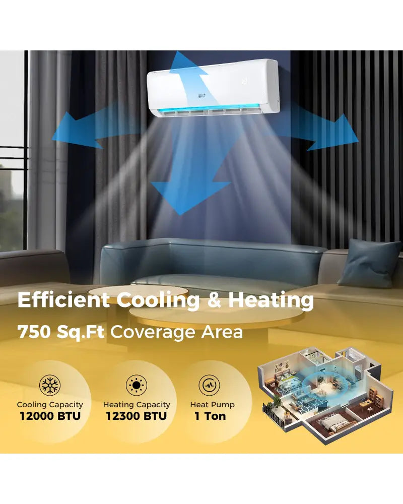 Airtural Series 12000 BTU 21 SEER2 208-230V Ductless Mini Split Air Conditioner with Heater Pump Energy Star Certified