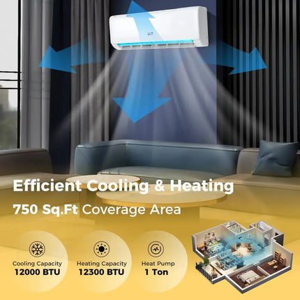 Airtural Series 12000 BTU 21 SEER2 208-230V Ductless Mini Split Air Conditioner with Heater Pump Energy Star Certified Costway
