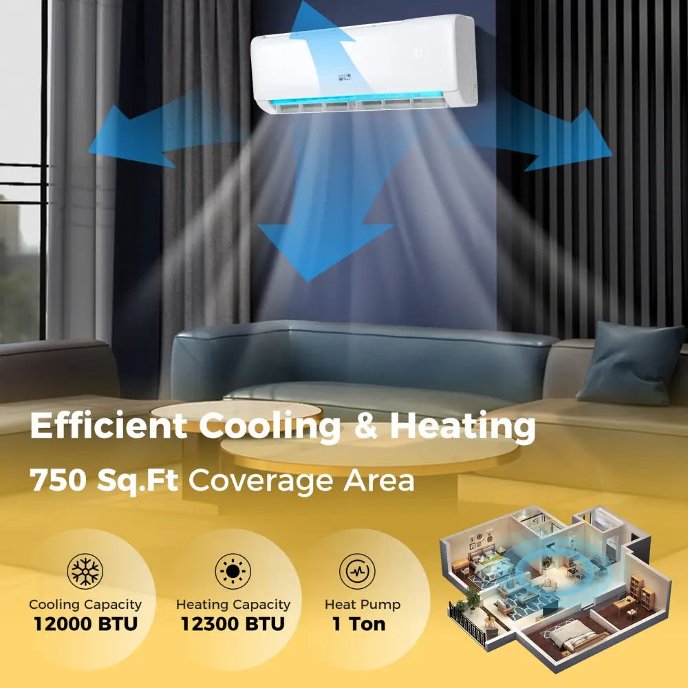 Airtural Series 12000 BTU 21 SEER2 208-230V Ductless Mini Split Air Conditioner with Heater Pump Energy Star Certified