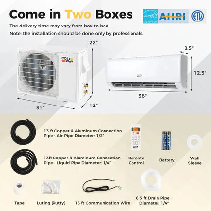 Airtural Series 18000 BTU 21 SEER2 Ductless Mini Split Air Conditioner and Heater 208-230V Energy Star Certified Costway