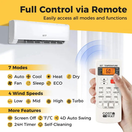 Airtural Series 24000 BTU 21 SEER2 Mini Split Heat Pump Energy Star Certified WiFi Enabled Costway