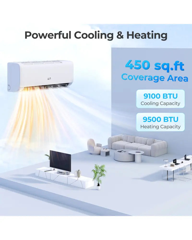 Airtural Series 9100 BTU 20.5 SEER2 WiFi Enabled Mini Split AC 115V Compatible with Alexa - White - 9000 BTU Mini Split