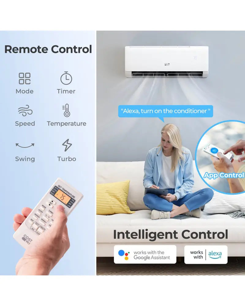 Airtural Series 9100 BTU 20.5 SEER2 WiFi Enabled Mini Split AC 115V Compatible with Alexa - White - 9000 BTU Mini Split