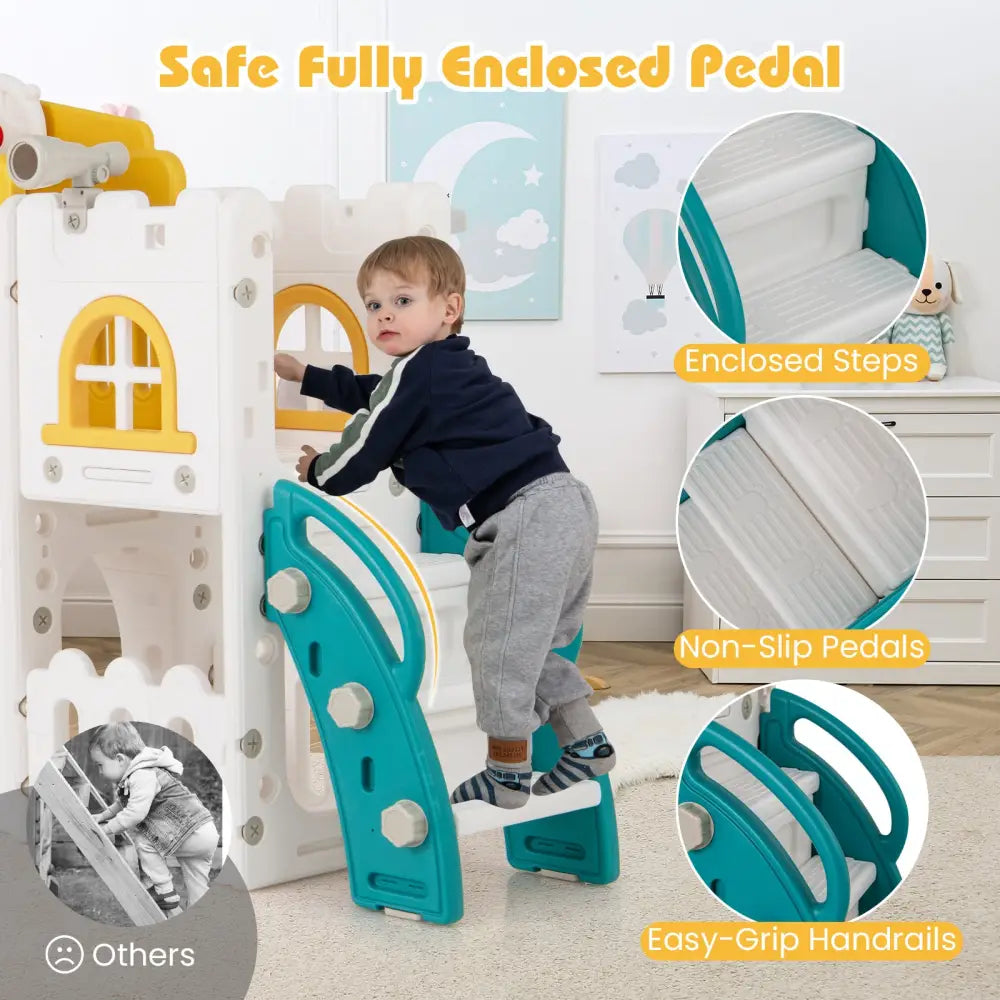 All-in-1 Toddler Slide Playset Playground with Tunnel and Ladder and Basketball-Yellow - Yellow - Climbers & Slides