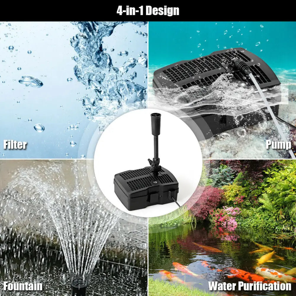 All-in-One 660 GPH Pond Filter Pump with Sterilizer and Fountain Jet - Black - Watering & Irrigation