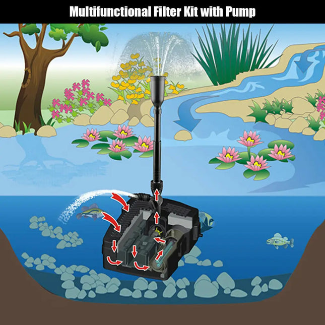 All-in-One 660 GPH Pond Filter Pump with Sterilizer and Fountain Jet - Black - Watering & Irrigation