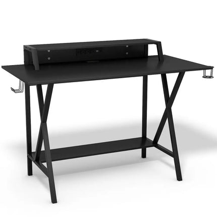 All-in-One Professional Gaming Desk with Cup and Headphone Holder - Black - Gaming Desks