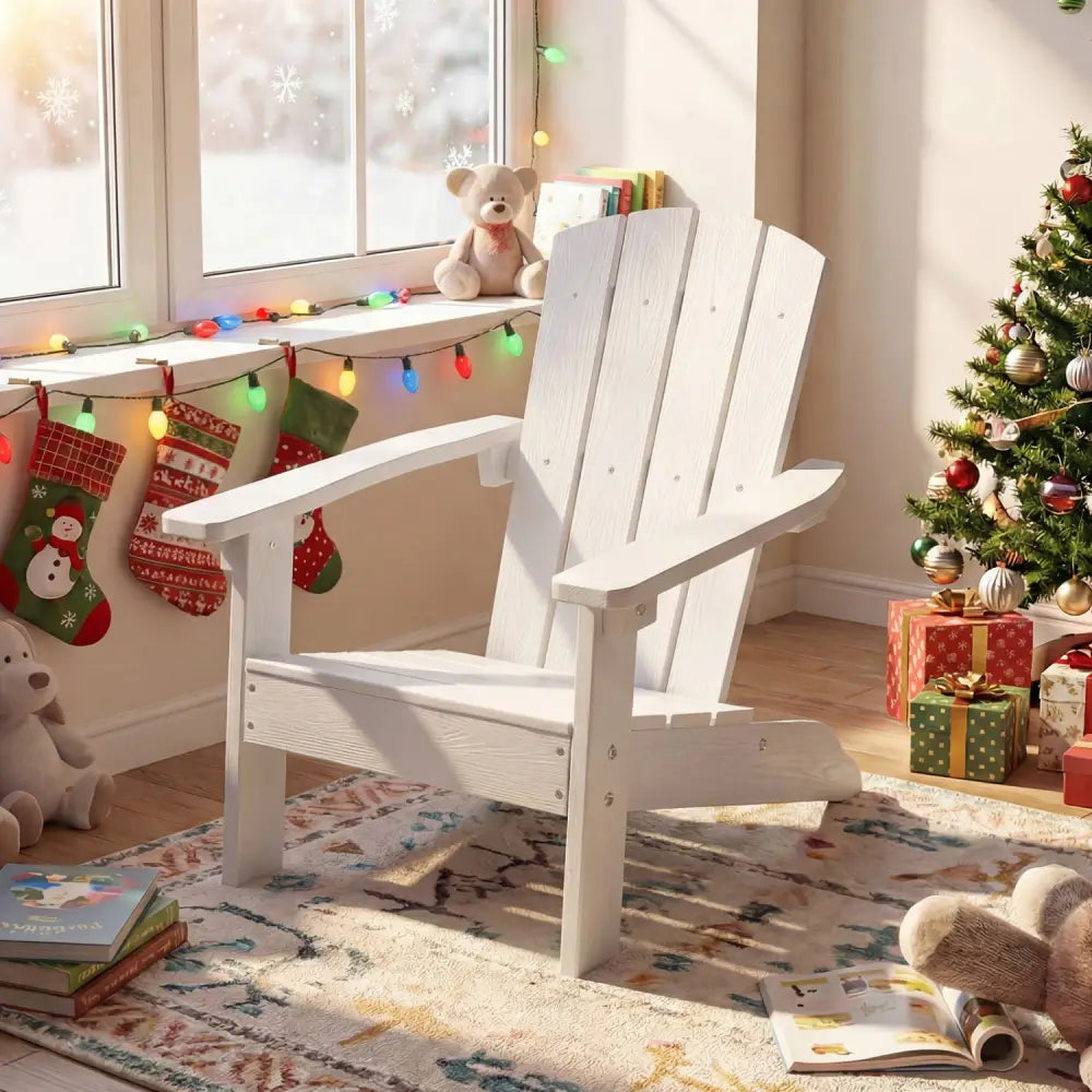 All-Weather HIPS Kid’s Adirondack Chair with with High Backrest and Armrests-White - White - Kids Chairs & Seating