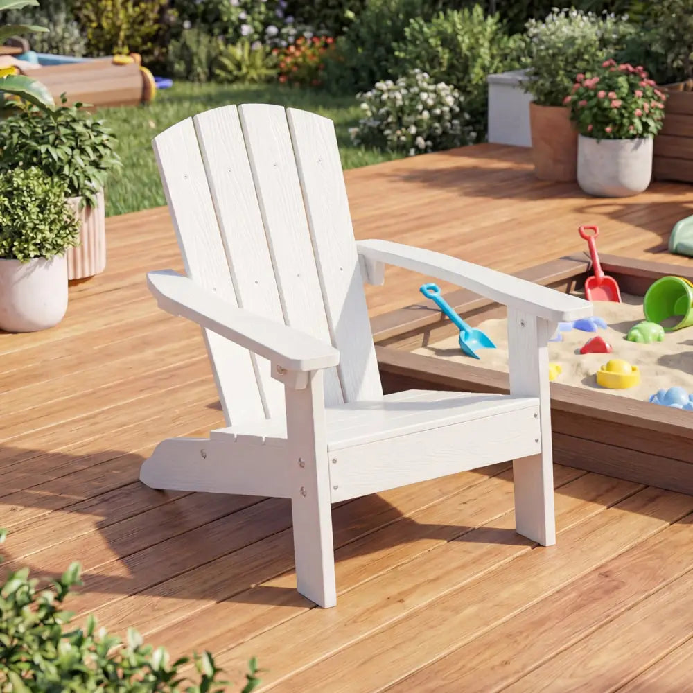 All-Weather HIPS Kid’s Adirondack Chair with with High Backrest and Armrests-White - White - Kids Chairs & Seating