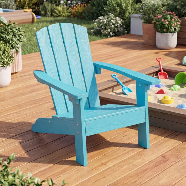 All-Weather HIPS Kid’s Adirondack Chair with with High Backrest and Armrests-Turquoise - Turquoise - Kids Chairs &