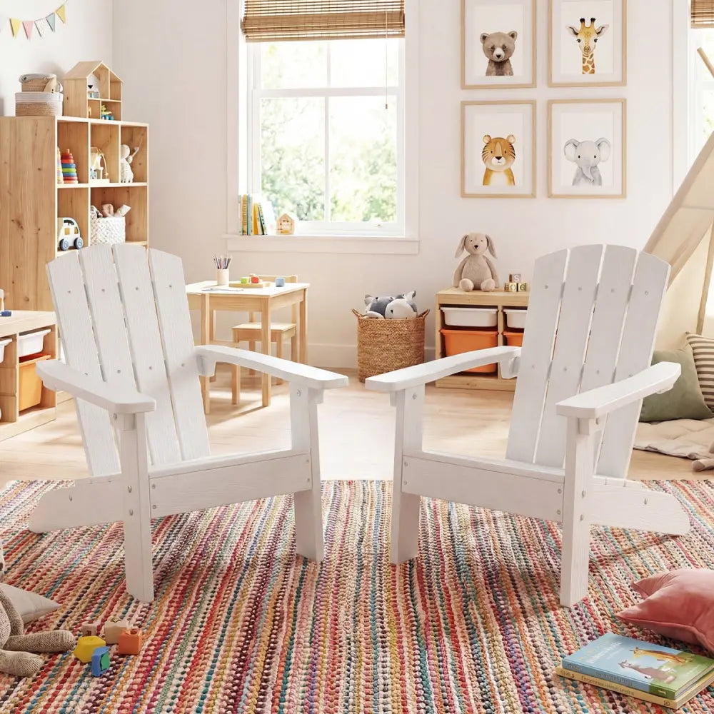 All-Weather HIPS Kid’s Adirondack Chair with with High Backrest and Armrests-White - White - Kids Chairs & Seating